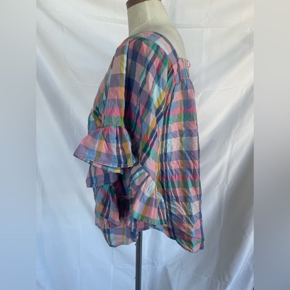 Plaid Multicolor Women's Top size 14W 0X Terra & Sky - Picture 3 of 8